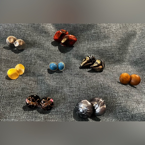 Jewelry - Lot Of 8 Pair Mixed Medium Retro Vintage 1980s Pierced Earrings Art Deco 80s
